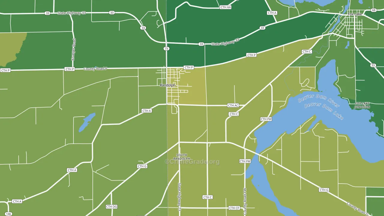 Randolph, WI Map of Vehicle Theft Rates