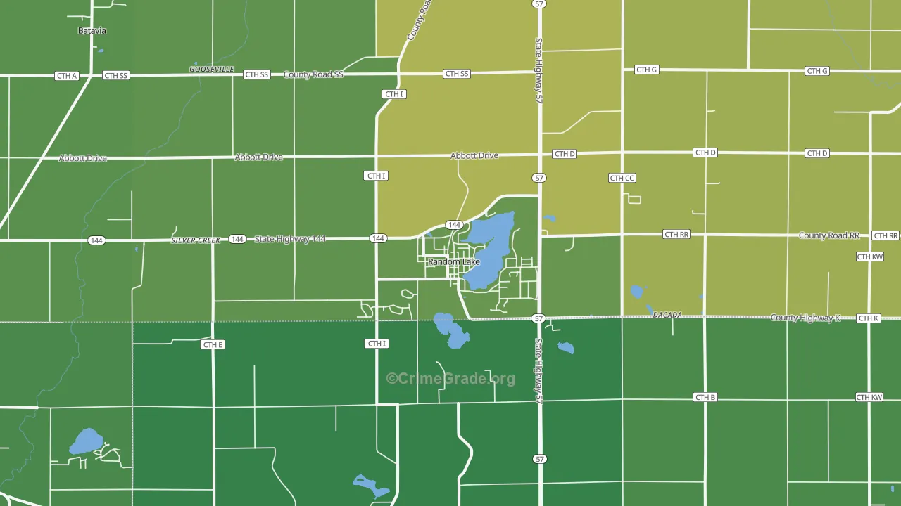 Random Lake, WI Map of Vehicle Theft Rates