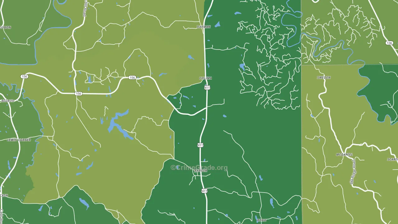 Ranger, GA Map of Vehicle Theft Rates