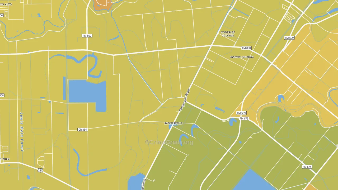 Rangerville, TX Map of Vehicle Theft Rates