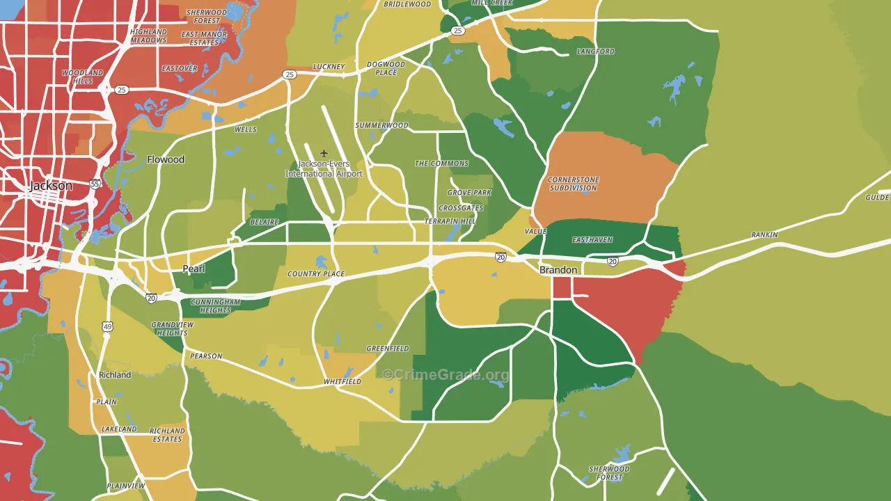 Rankin County, MS Map of Vehicle Theft Rates