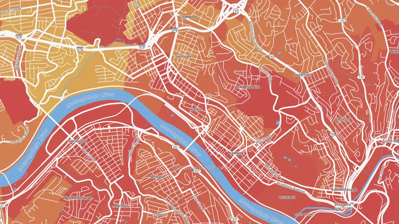 Rankin, PA Map of Vehicle Theft Rates