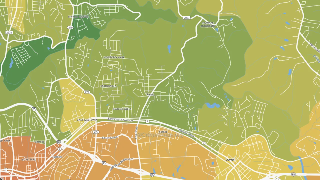Ranlo, NC Map of Vehicle Theft Rates