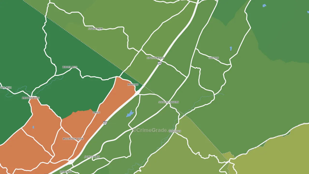 Raphine, VA Map of Vehicle Theft Rates