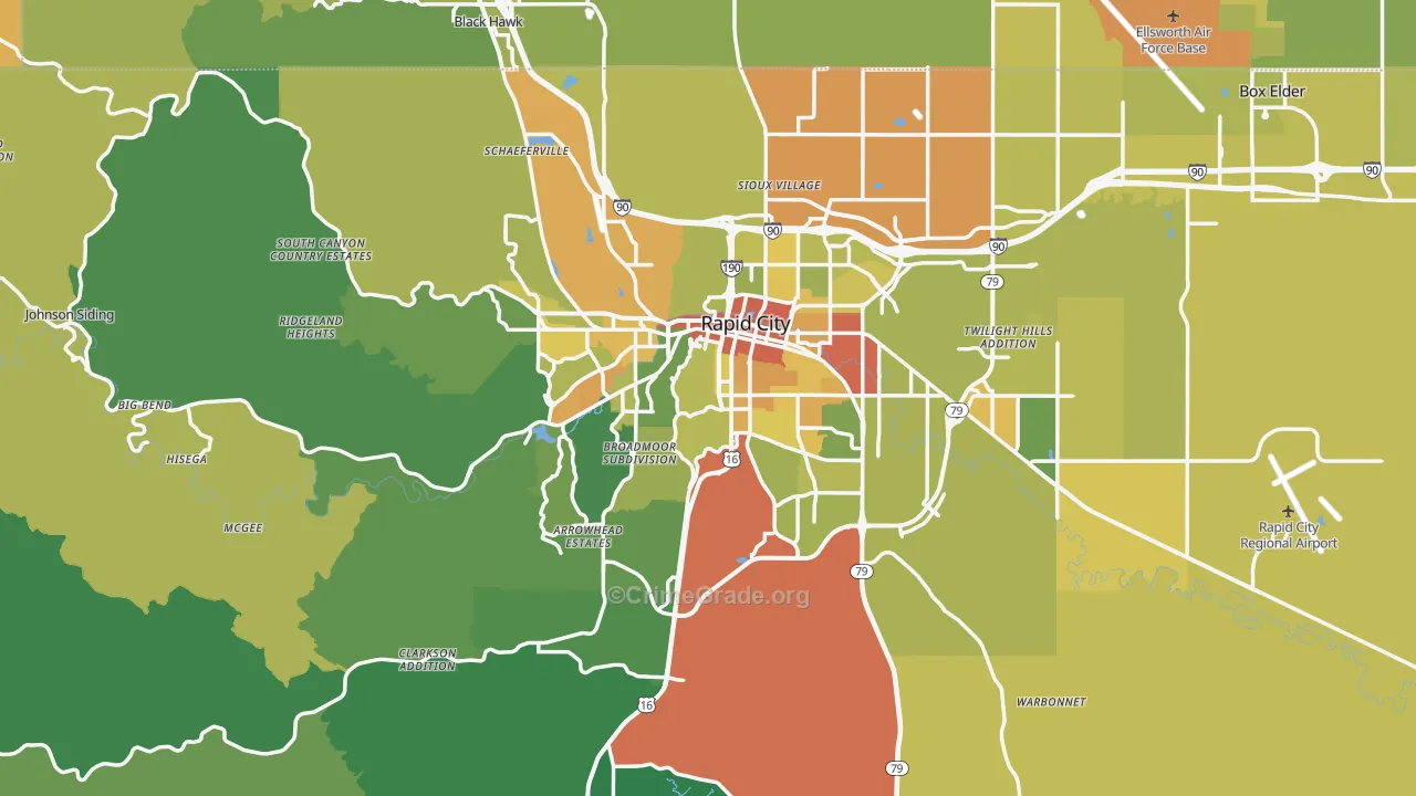 Rapid City, SD Map of Vehicle Theft Rates