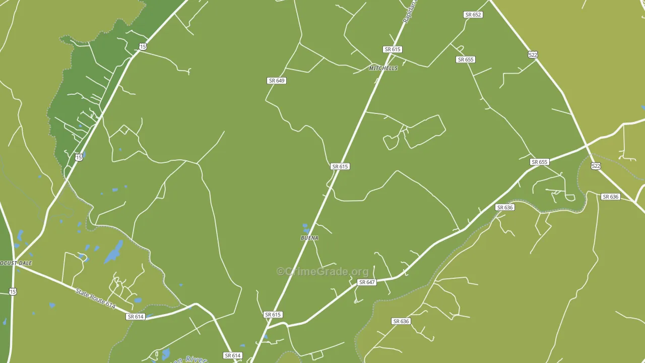 Rapidan, VA Map of Vehicle Theft Rates