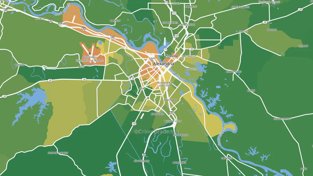 Rapides Parish, LA Map of Vehicle Theft Rates