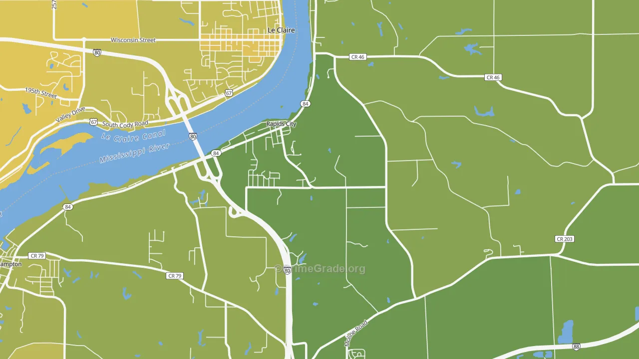 Rapids City, IL Map of Vehicle Theft Rates