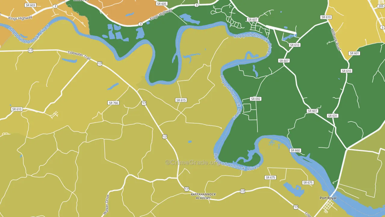 Rappahannock Academy, VA Map of Vehicle Theft Rates