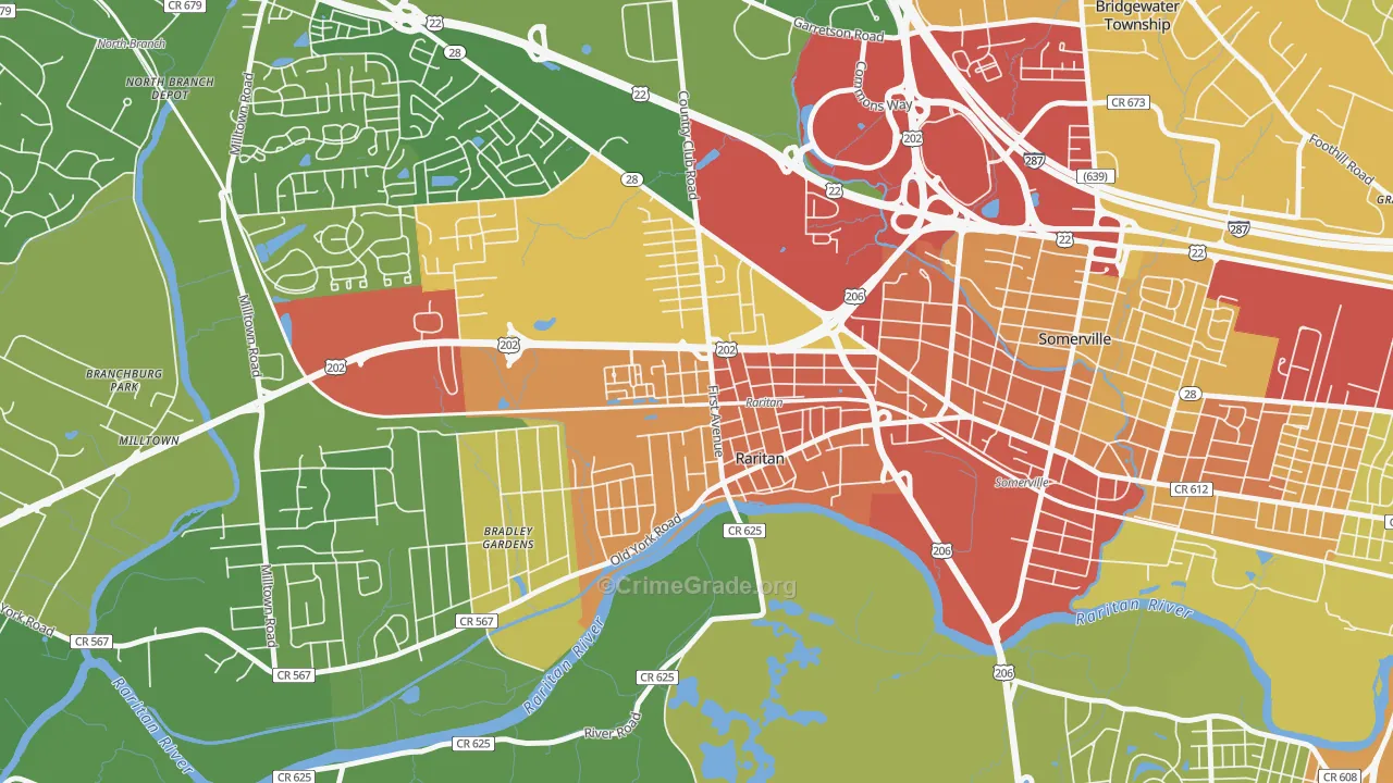 Raritan, NJ Map of Vehicle Theft Rates