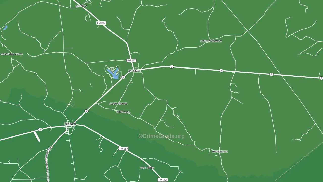 Ratcliff, TX Map of Vehicle Theft Rates