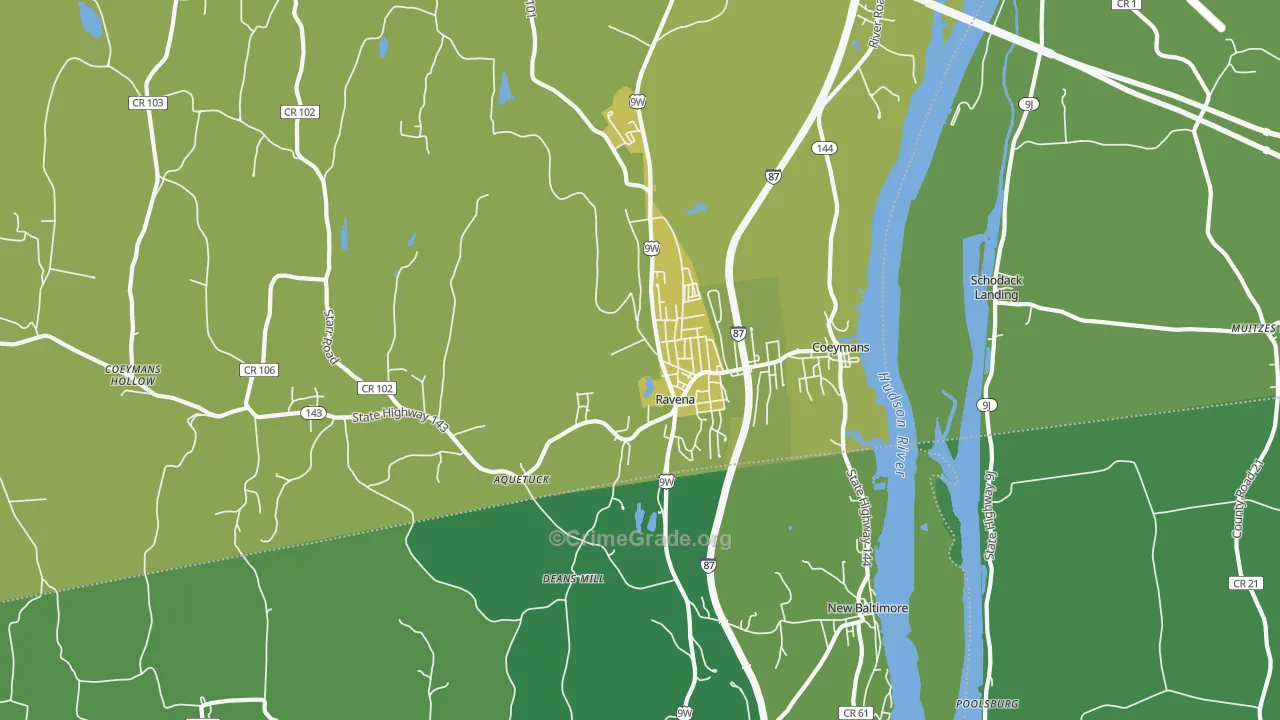 Ravena, NY Map of Vehicle Theft Rates