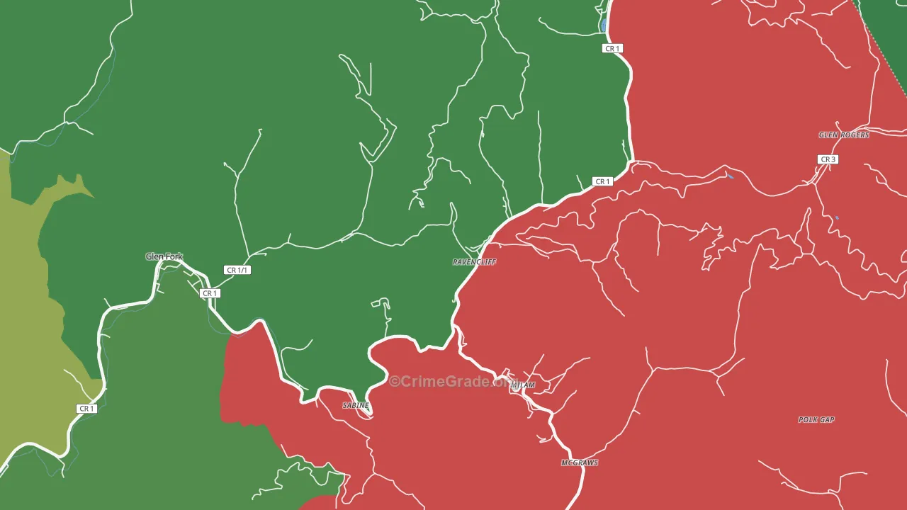 Ravencliff, WV Map of Vehicle Theft Rates