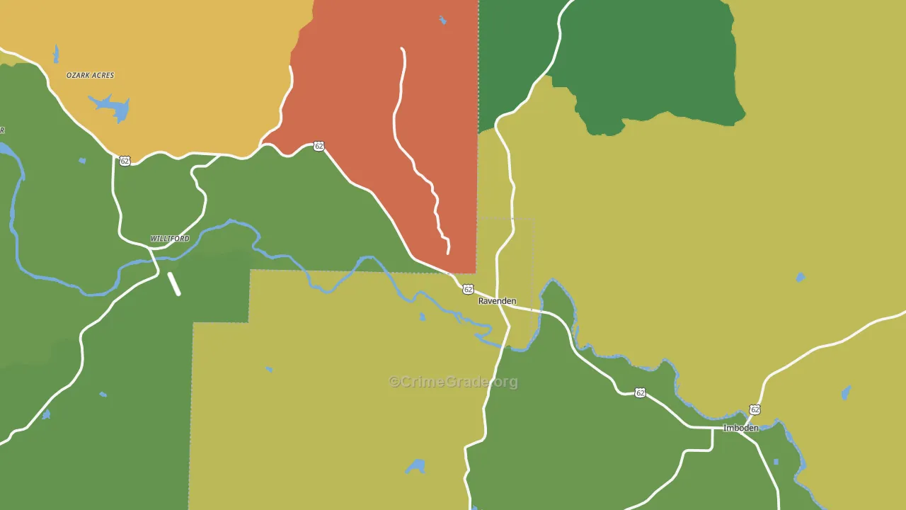 Ravenden, AR Map of Vehicle Theft Rates