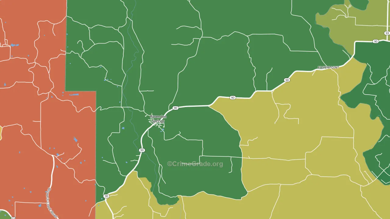 Ravenden Springs, AR Map of Vehicle Theft Rates
