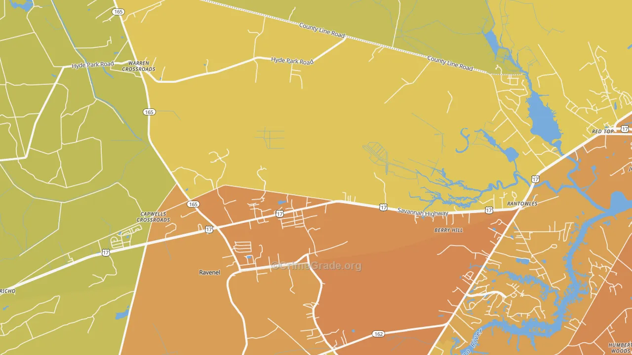Ravenel, SC Map of Vehicle Theft Rates