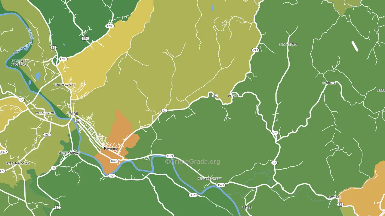 Ravenna, KY Map of Vehicle Theft Rates