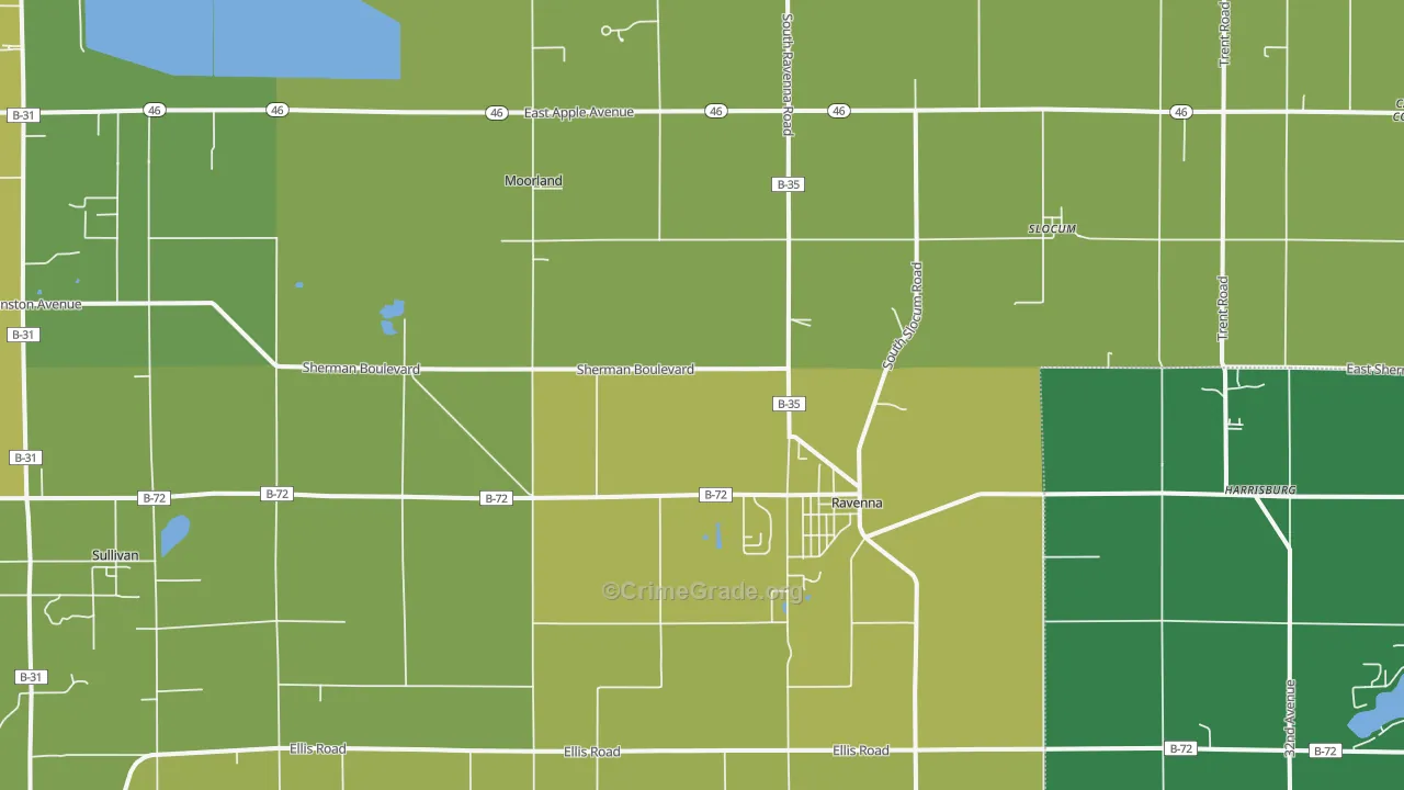 Ravenna, MI Map of Vehicle Theft Rates