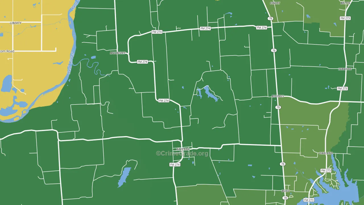 Ravenna, TX Map of Vehicle Theft Rates