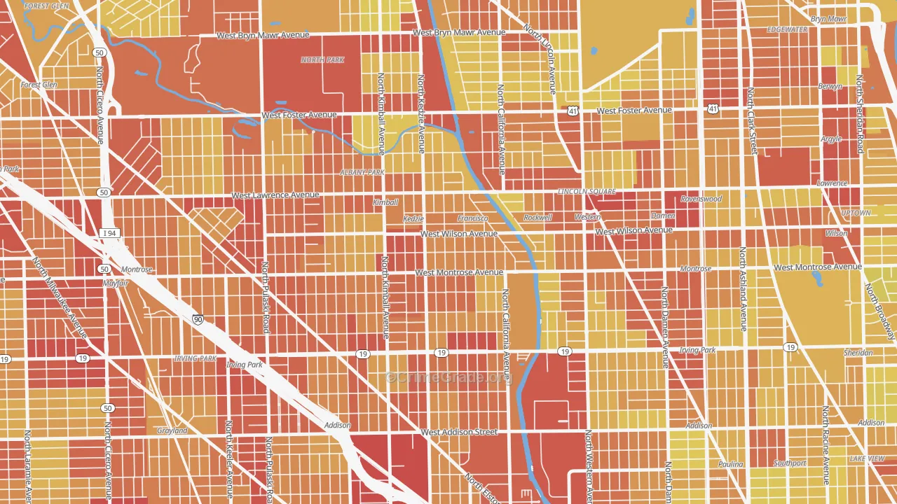 Ravenswood Manor, Chicago, IL Map of Vehicle Theft Rates