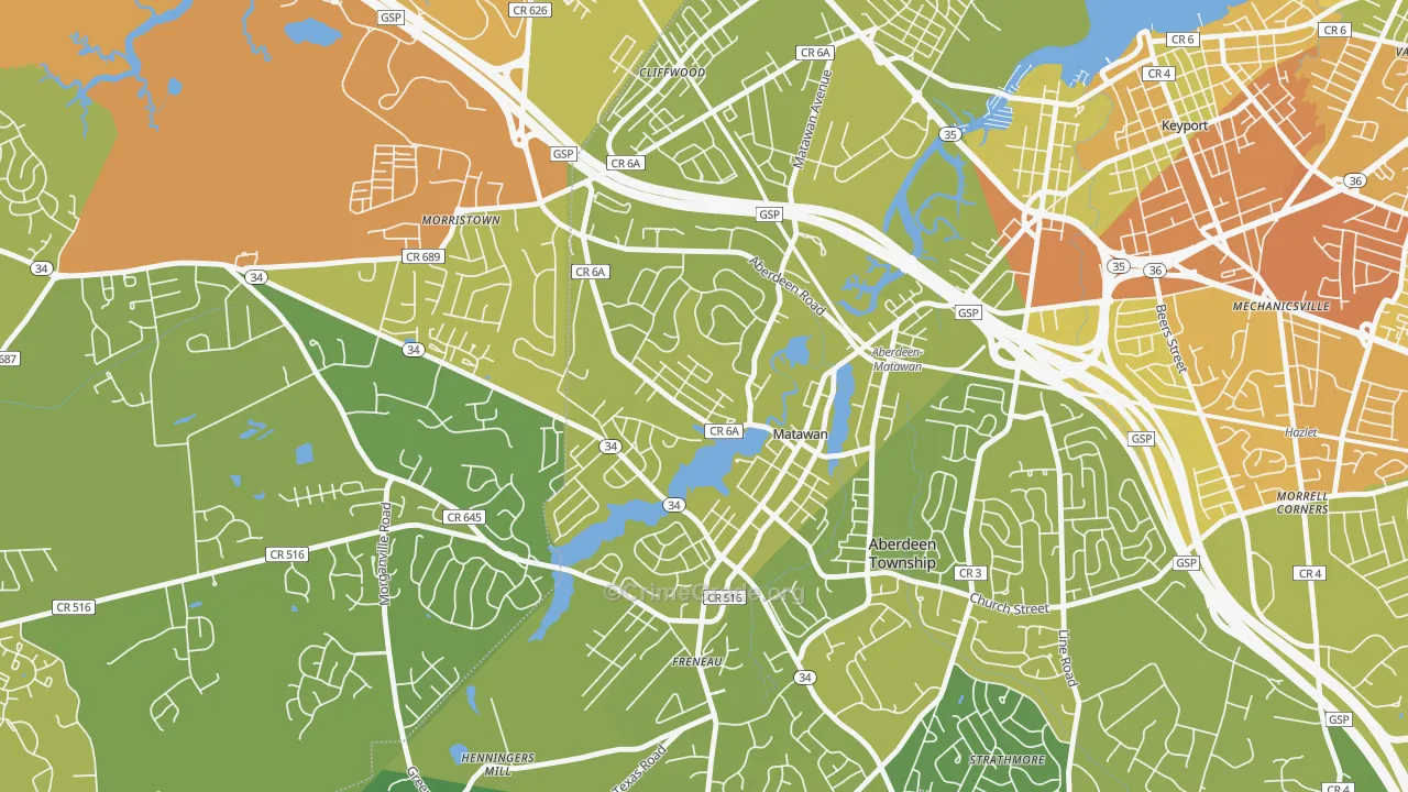 Ravine Gardens, Matawan, NJ Map of Vehicle Theft Rates