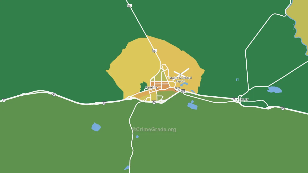 Rawlins, WY Map of Vehicle Theft Rates