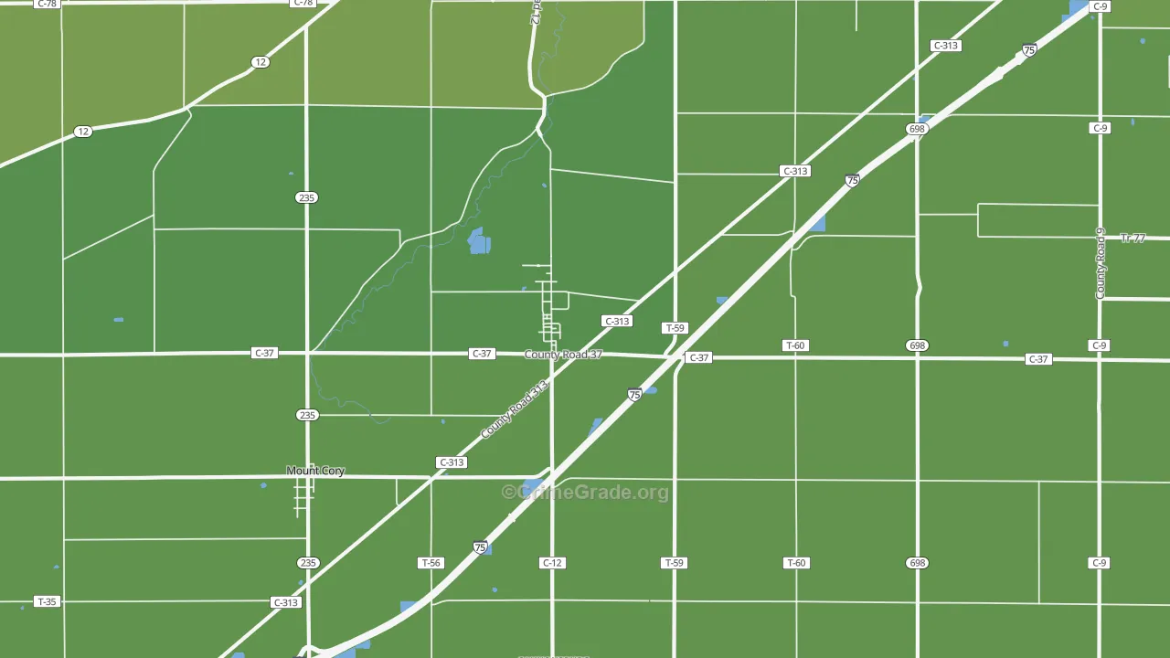 Rawson, OH Map of Vehicle Theft Rates