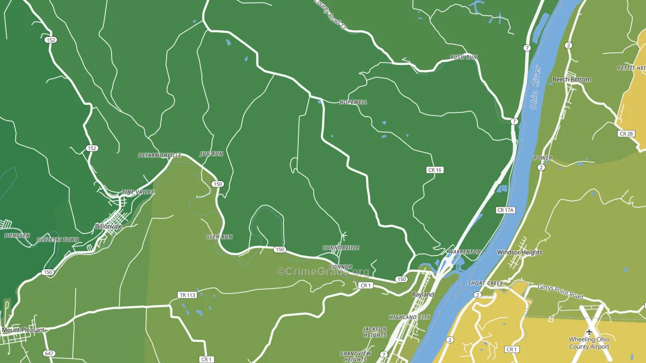 Rayland, OH Map of Vehicle Theft Rates