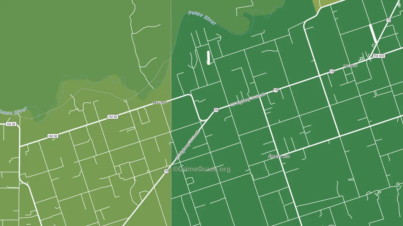 Rayland, TX Map of Vehicle Theft Rates
