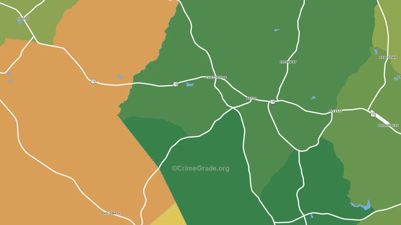 Rayle, GA Map of Vehicle Theft Rates