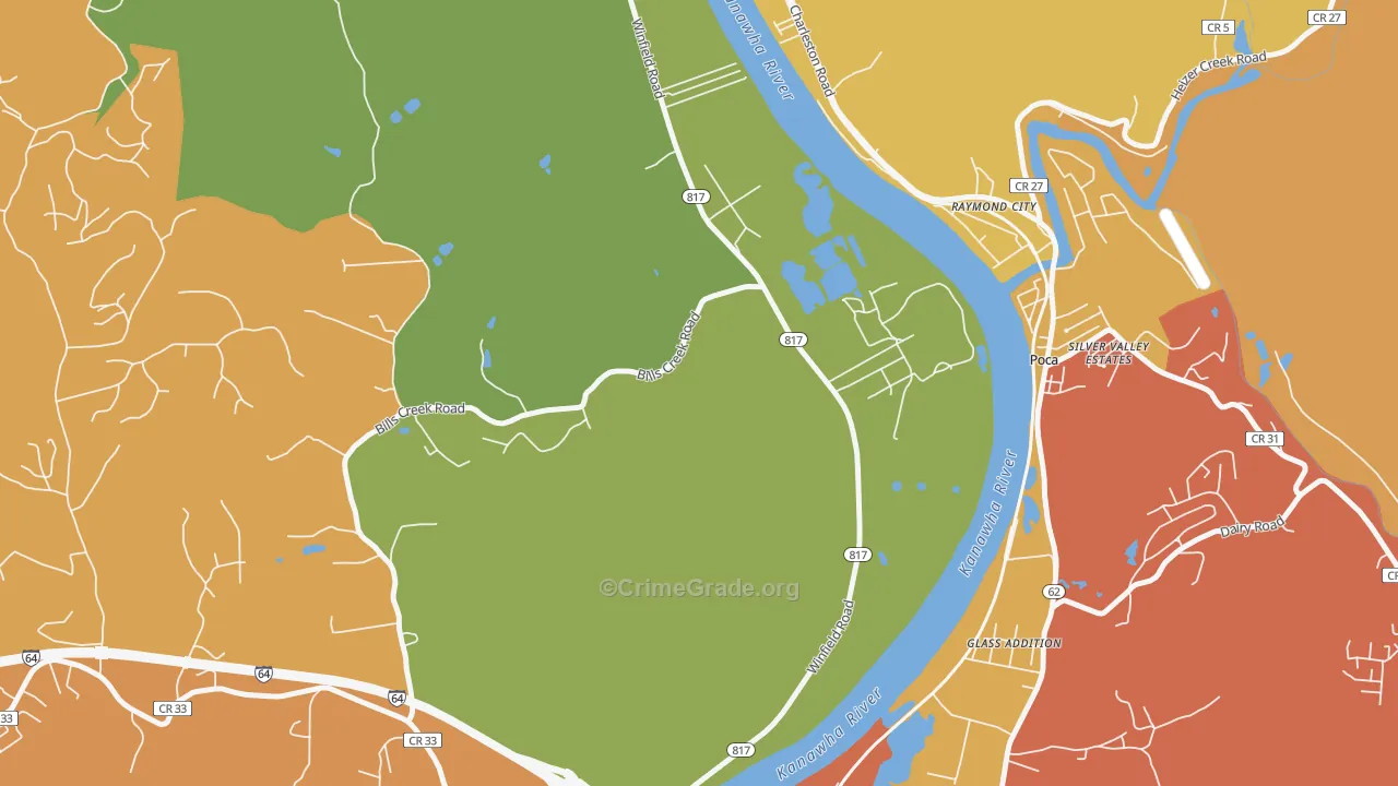 Raymond City, WV Map of Vehicle Theft Rates