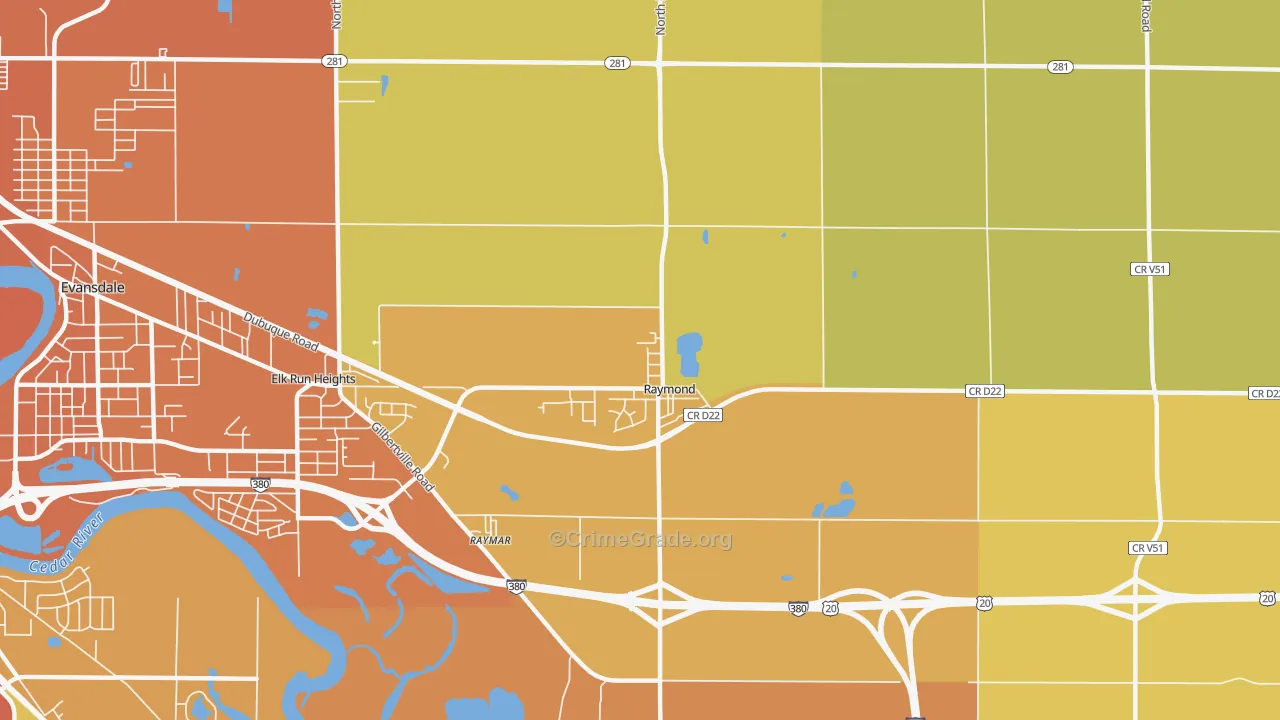 Raymond, IA Map of Vehicle Theft Rates