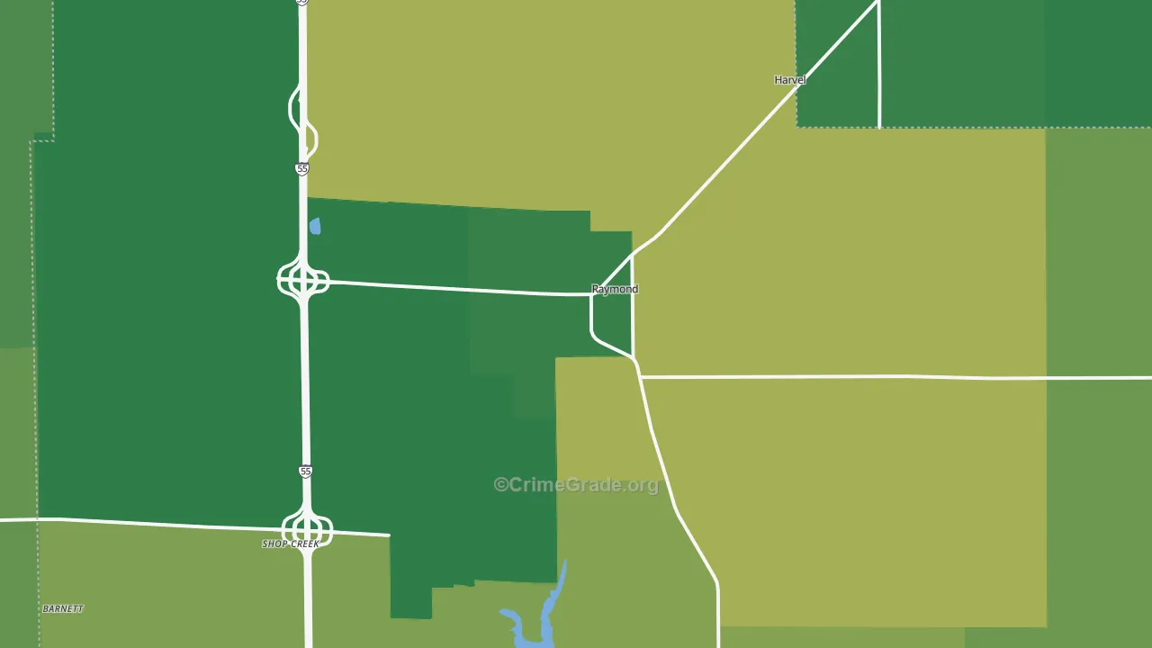 Raymond, IL Map of Vehicle Theft Rates