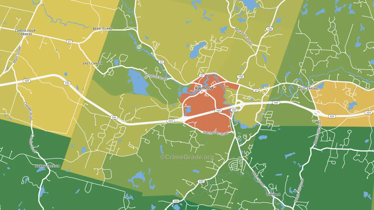 Raymond, NH Map of Vehicle Theft Rates