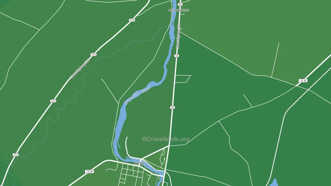 Raymondville, NY Map of Vehicle Theft Rates