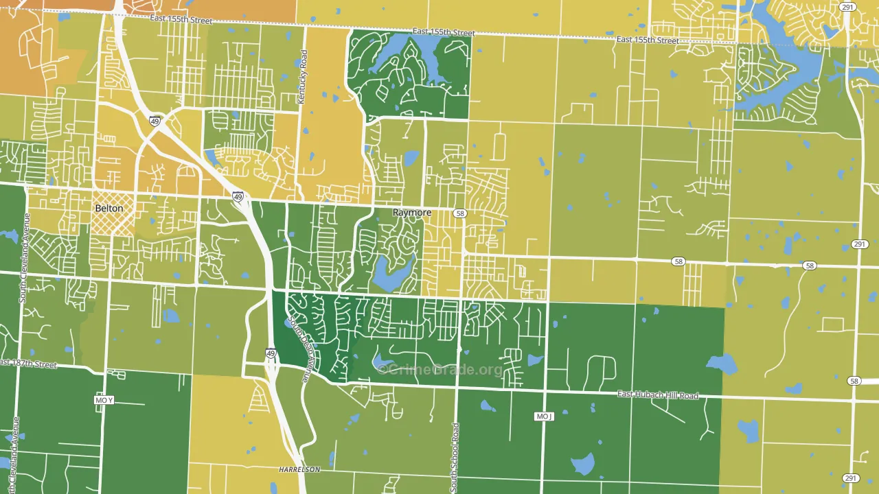 Raymore, MO Map of Vehicle Theft Rates