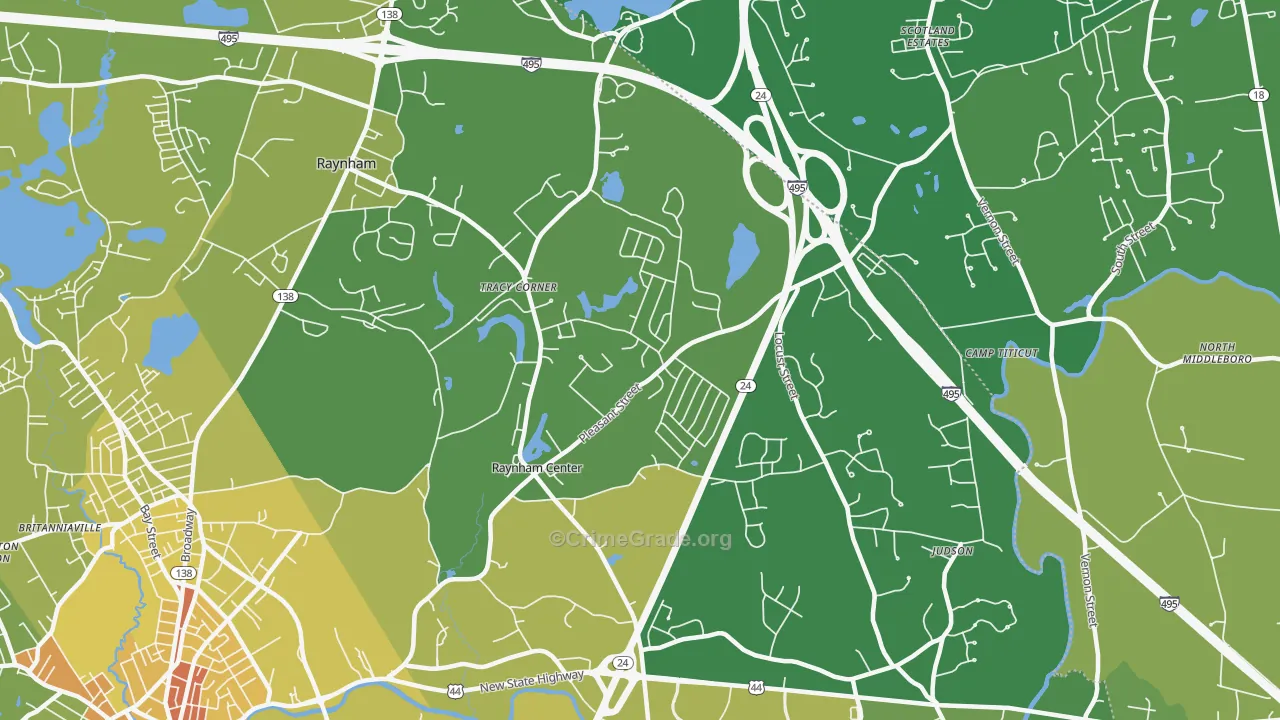 Raynham, MA Map of Vehicle Theft Rates