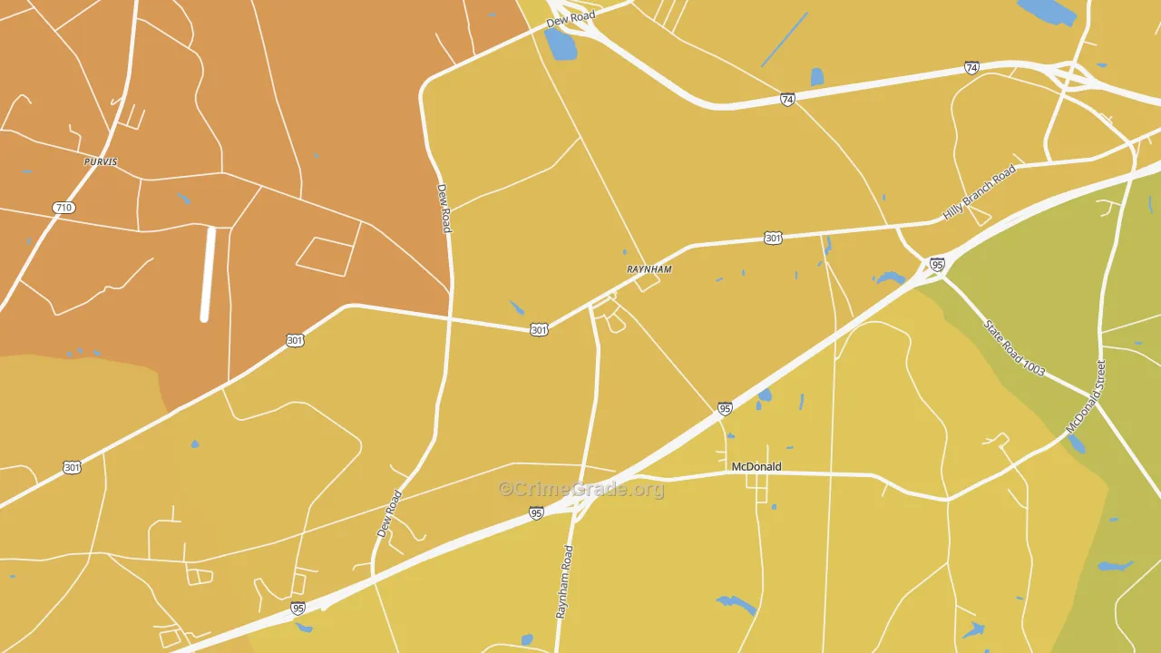 Raynham, NC Map of Vehicle Theft Rates