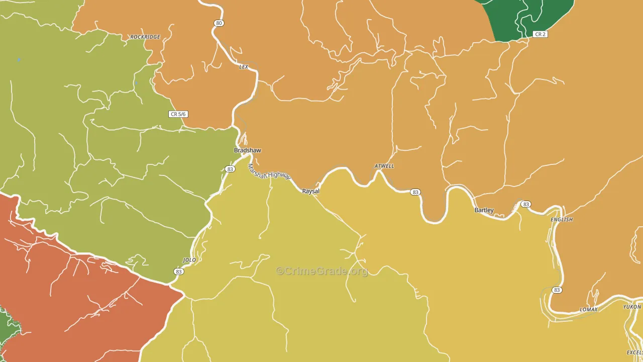 Raysal, WV Map of Vehicle Theft Rates