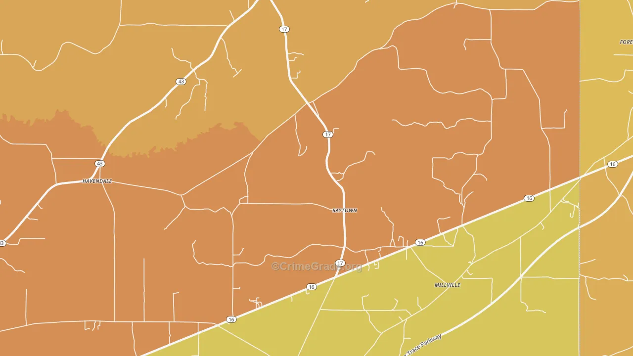 Raytown, MS Map of Vehicle Theft Rates