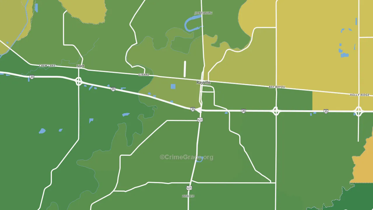 Rayville, LA Map of Vehicle Theft Rates