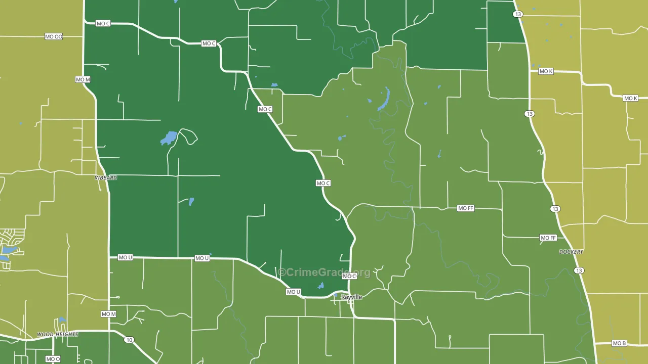 Rayville, MO Map of Vehicle Theft Rates