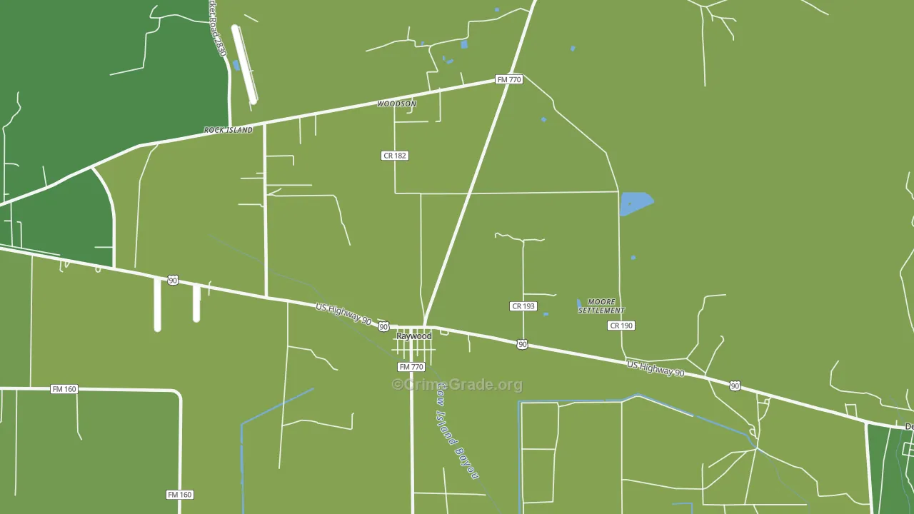 Raywood, TX Map of Vehicle Theft Rates