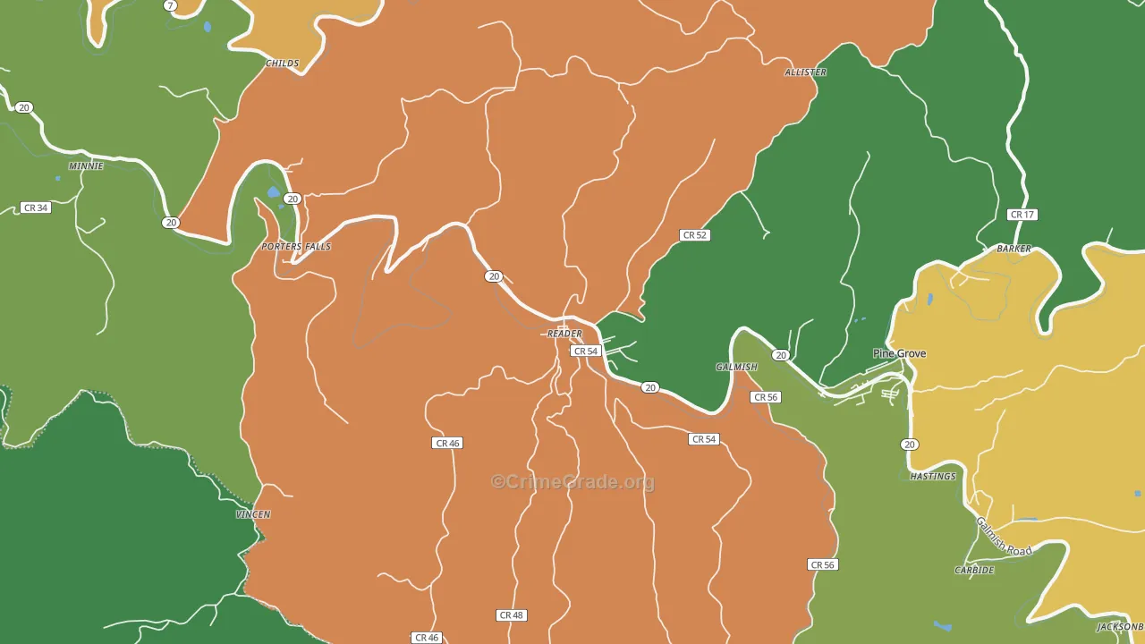 Reader, WV Map of Vehicle Theft Rates