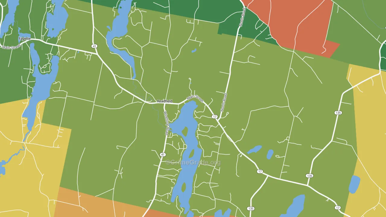 Readfield, ME Map of Vehicle Theft Rates