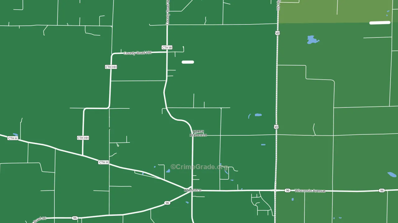Readfield, WI Map of Vehicle Theft Rates