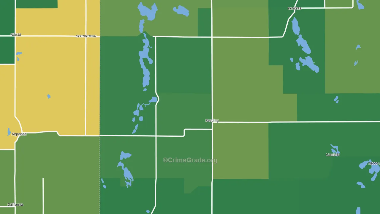 Reading, MI Map of Vehicle Theft Rates