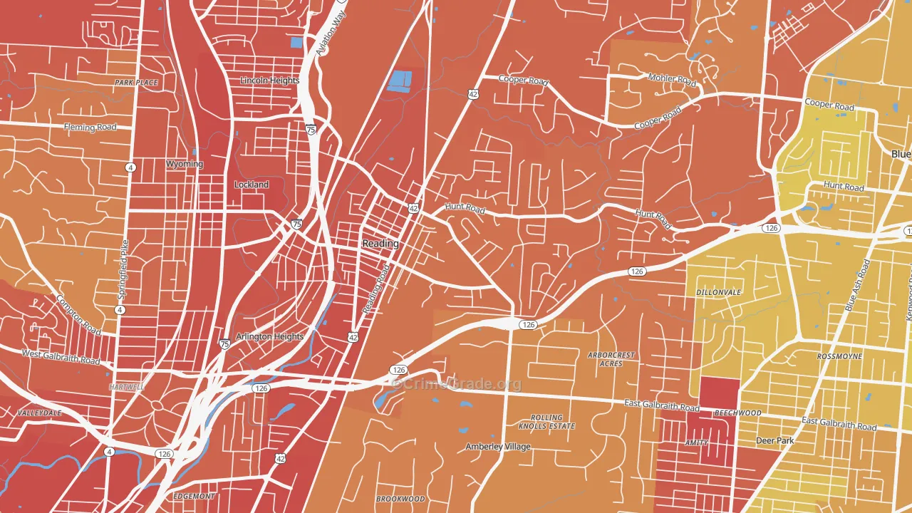 Reading, OH Map of Vehicle Theft Rates