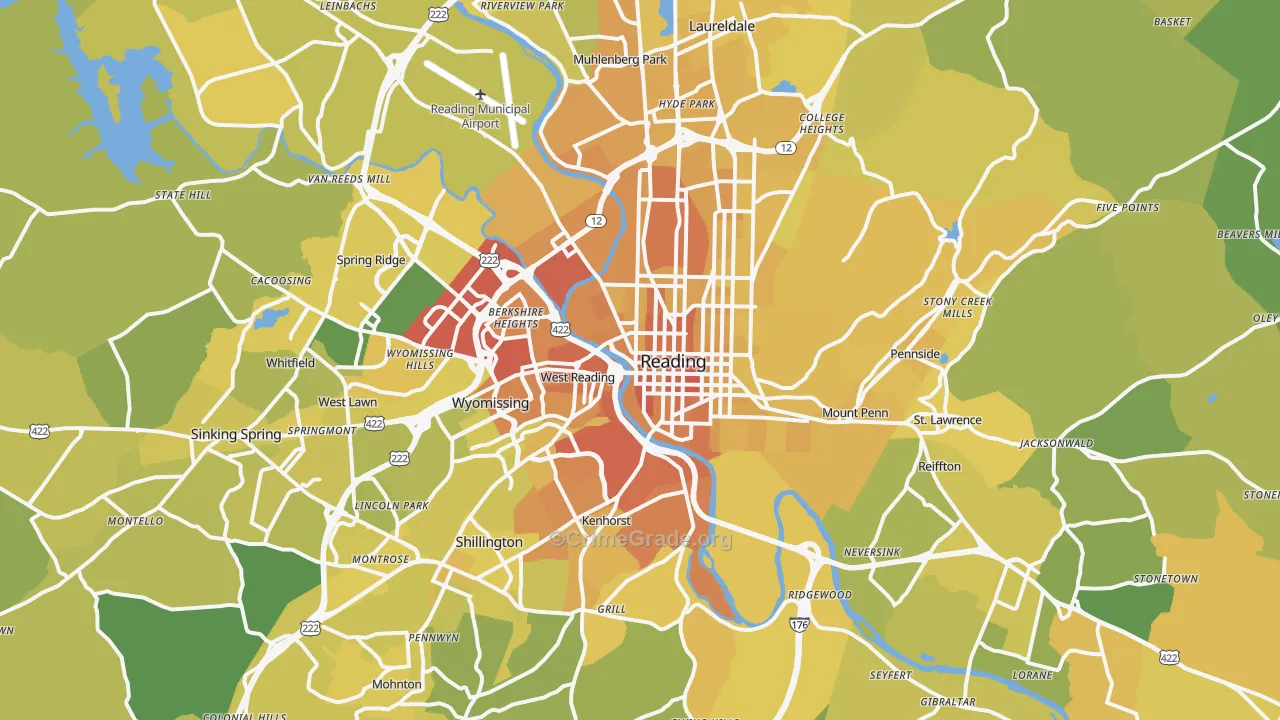 Reading, PA Map of Vehicle Theft Rates