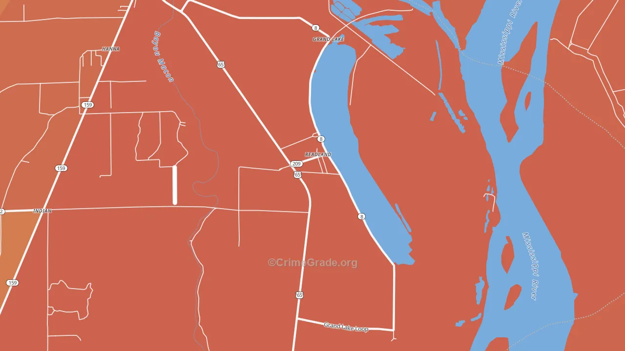 Readland, AR Map of Vehicle Theft Rates